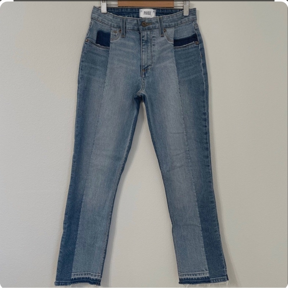 PAIGE Two-Tone Faded Jeans with Raw Hem